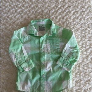 New Size 18 Months Cat & Jack Mint Green & White Plaid Kids Button Down Shirt